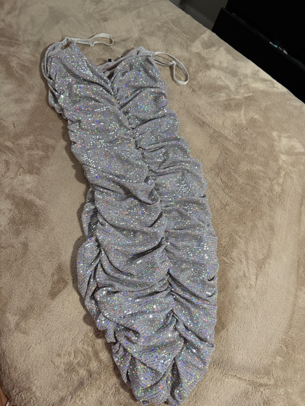 Silver Holographic Ruched Bodycon Dress